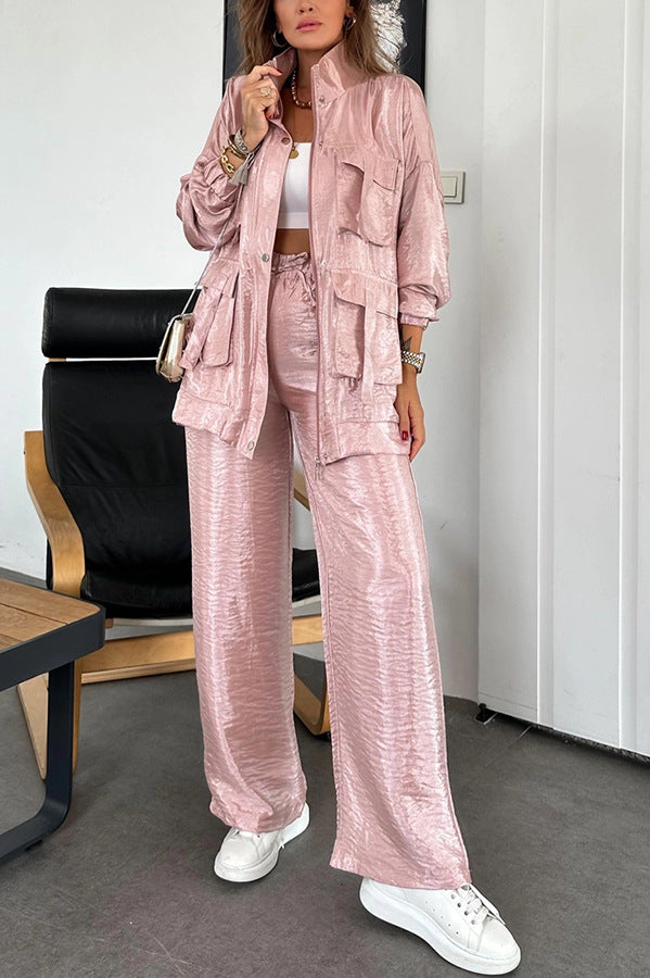 Women's Clothing Straight-leg Trousers Two-piece Set Solid Color Fashion