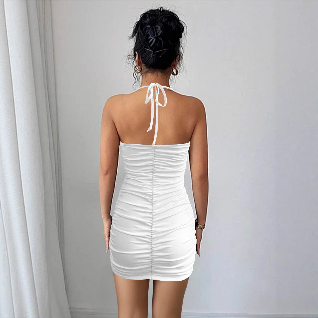 European And American-style Sexy Crisscross Halterneck Fashion Pleated Figure-flattering Bodycon Skirt