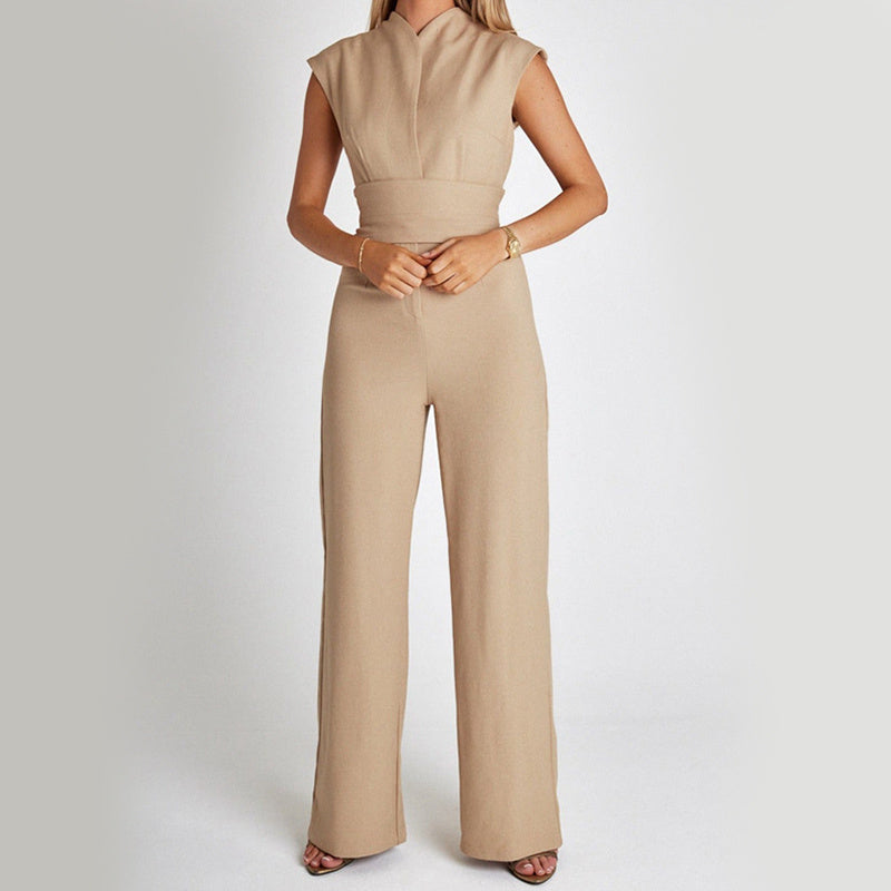 Combinaison longue élégante sans manches, col en V, décontractée, jambes larges, vêtements d'été pour femmes