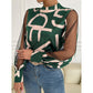 Geometric Print Stitching Mesh Round Neck Pullover Top