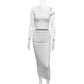 European And American Oblique Shoulder Collar Fashion Solid Color Pleated Sleeveless Sheath Suit
