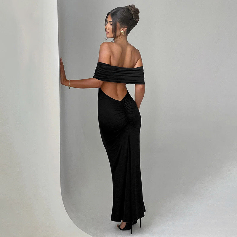 Socialite Style Elegant Backless Off-shoulder Dress Women