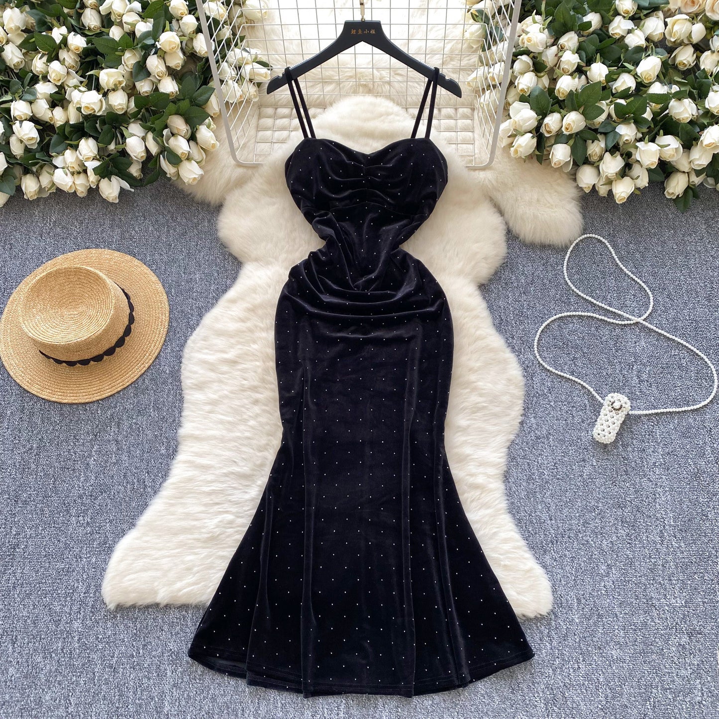 Women's Socialite Pleated Waist Tight Suspender Dress