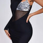 Robe une pièce sexy à une épaule et manches longues en maille à paillettes