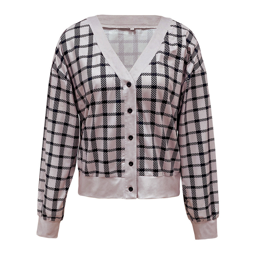 Plaid Cardigan Single-Breasted Casual Button Jacket