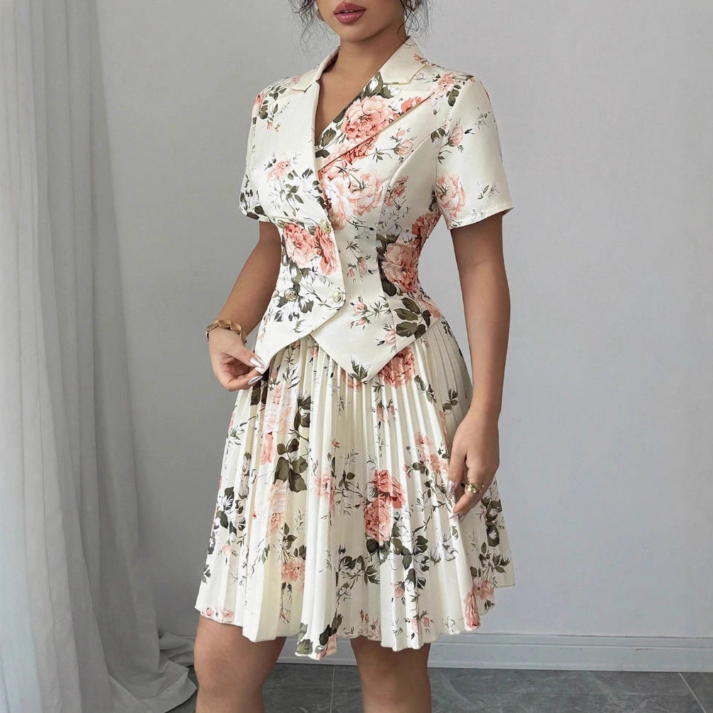 New Springautumn Womens Fashion Versatile Set Elegant Floral-print Casual Two-piece Outfit