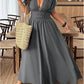 V-neck Short-sleeve Loose-fitting High-waisted Pleated Maxi Dress With A Slit