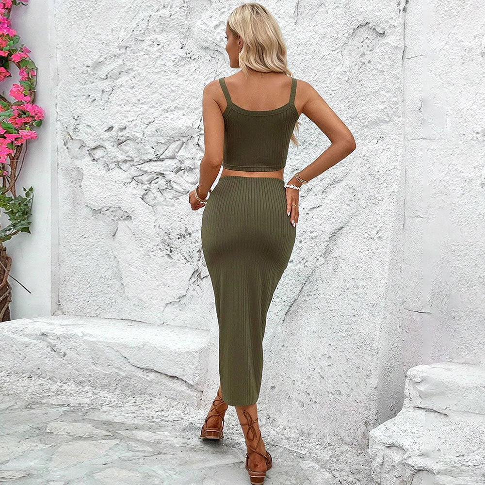 Women's All-match Commute Fashion Suit Camisole Slit Skirt Two-piece Set