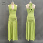 Womens Halterneck Backless Slim Fit Solid Color Split Dress