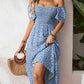 New European And American-style Square-neck Puffed-sleeve Floral-print Dress