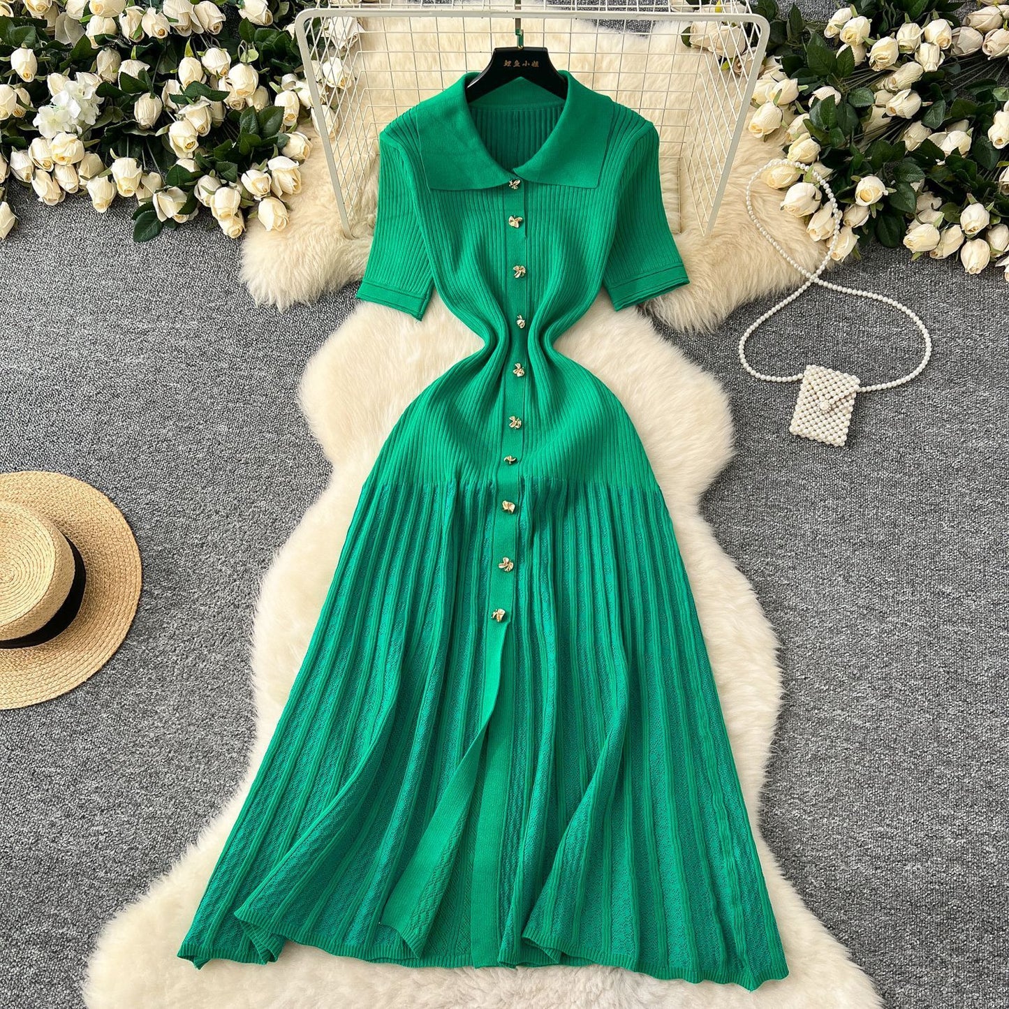 Women's French-style Single-breasted Knitted Dress Sweater