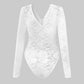 Sexy Solid-Color Lace Long-Sleeve Sheer Bodycon Jumpsuit