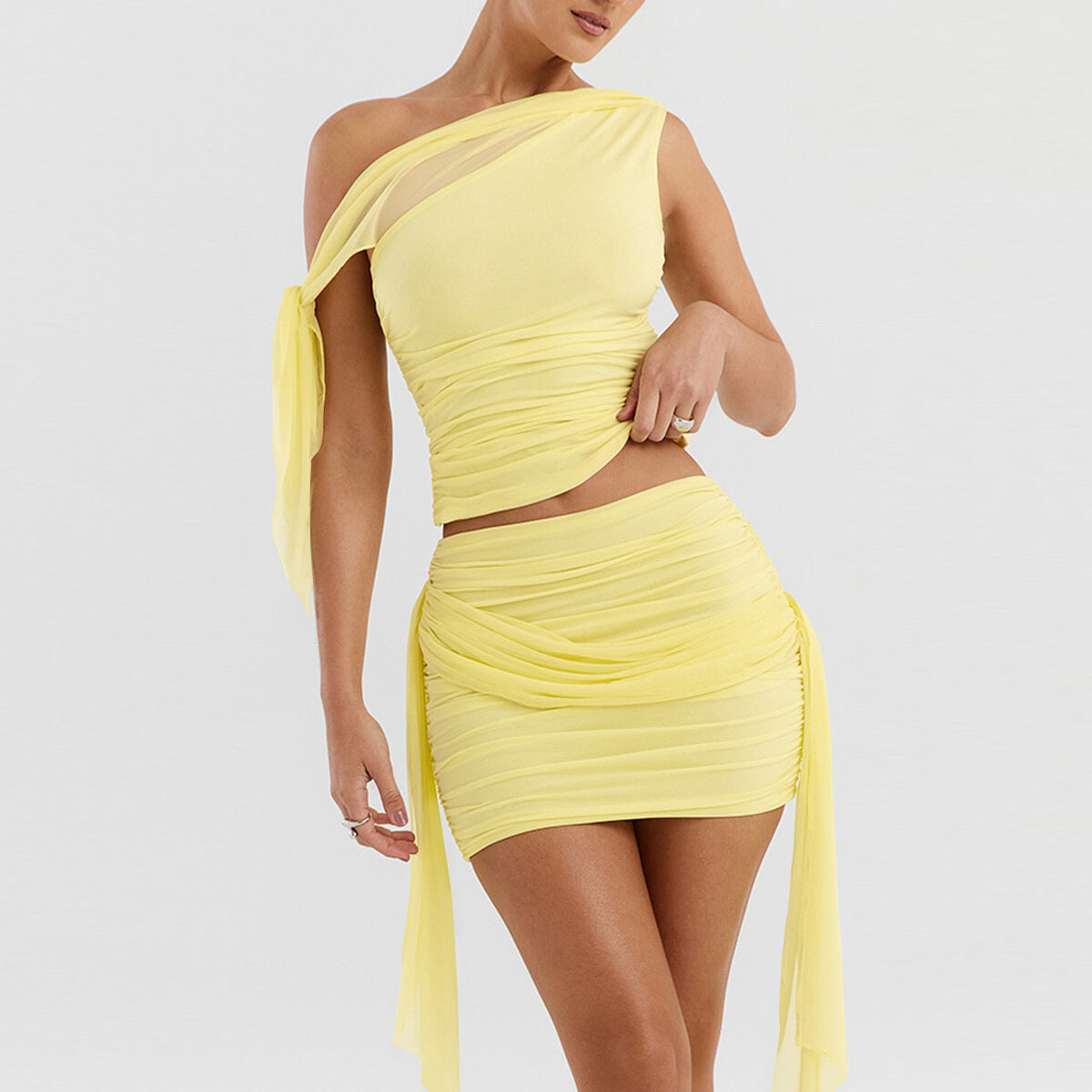 Pleated Slim Fit Skirt Mesh Stitching Two-piece Suit Pack