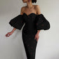 Printed Lantern Sleeve Off-shoulder High Waist Midi Dress Women