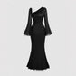 Flared Sleeves With A Butterfly-clasp Design Create A Slimming Ruched Look