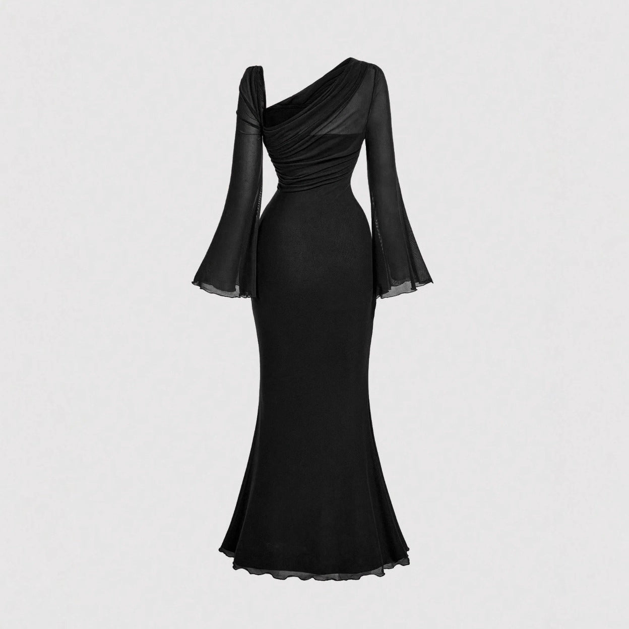 Flared Sleeves With A Butterfly-clasp Design Create A Slimming Ruched Look