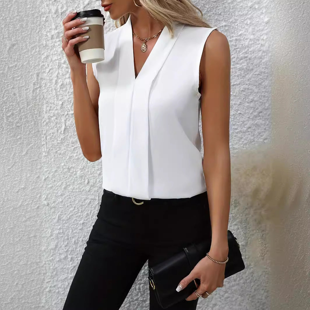 Solid Color V-neck Fashionable All-match Shirt