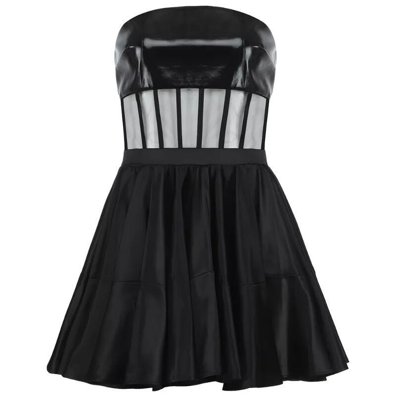 Robe de soirée en cuir à volants bouffants et dos nu avec haut tube