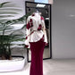 Fashion V-neck Stitching Printed Lace-up Slim Fit Skirt Suit
