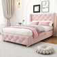 Upholstered Bed,Single Bed-3ft 90x190cm ,With Slatted Frame And Headboard, Button Upholstery, Rivet Upholstery, Wooden Legs, Velvet, Pink