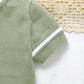 Ensemble chemise et short en tricot à manches courtes et col rond pour bébé, couleur unie