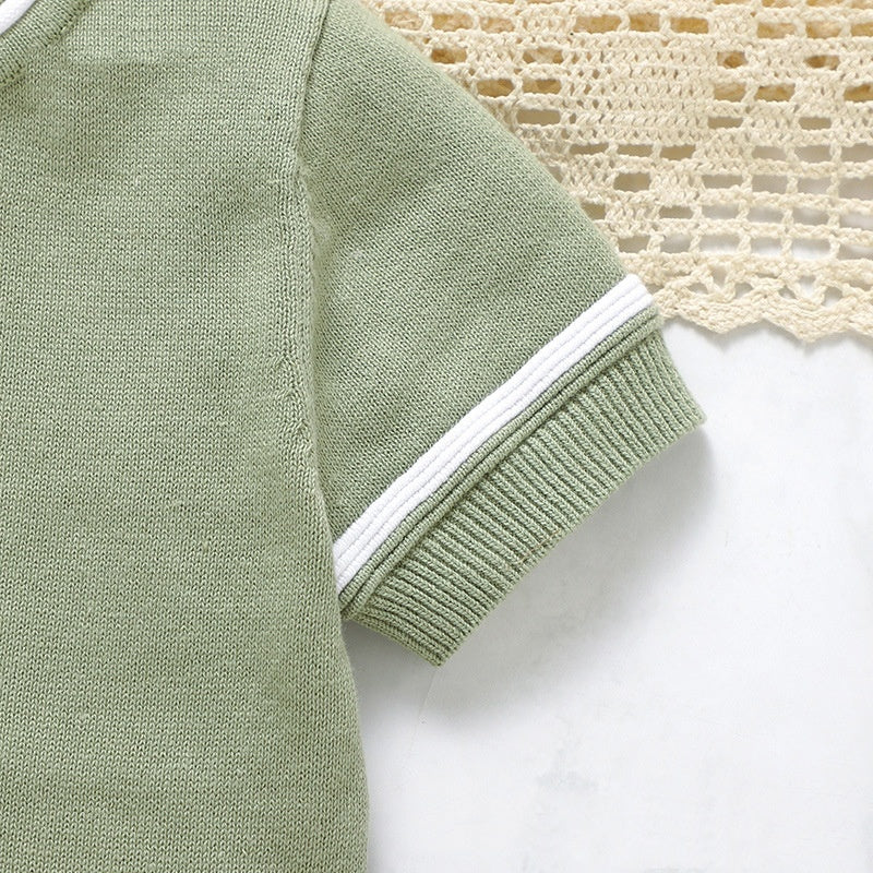 Ensemble chemise et short en tricot à manches courtes et col rond pour bébé, couleur unie