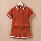 Polo Collar Stripes Shorts Design For Children