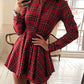 Fashionable Elegant Plaid Long Sleeve Lapel Single Breasted Shirt Irregular Dress