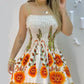 Female Positioning Printing Floral Crumpled Sling Dress