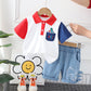 Color Stitching Turnover Neck Short-sleeved Shorts Suit