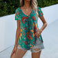 Women's Multicolor V-Neck Printed Short Sleeve T-Shirt