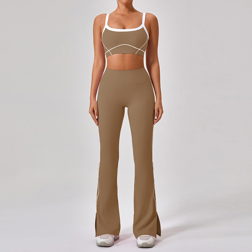 Combinaison de sport de plein air moulante à bretelles spaghetti pour femmes, couleur contrastée, style européen et américain