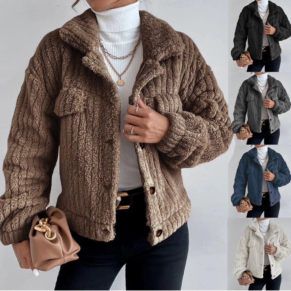 Rabbit Plush Jacket Lapel Shirt Plus Fleece Comfortable Casual Women