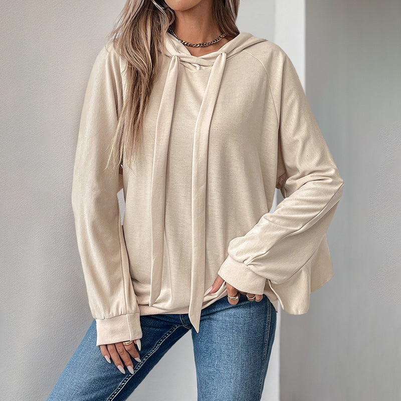 Sweat à capuche avec cordon de serrage et pull fin à volants pour femme