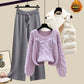 Ensemble trois pièces pour femme, gilet, pull épais, pantalon large