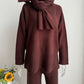 Women's Knitted Sweater And Wide Leg Pants Suit With Same Color Scarf