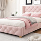 Upholstered Bed,Single Bed-3ft 90x190cm ,With Slatted Frame And Headboard, Button Upholstery, Rivet Upholstery, Wooden Legs, Velvet, Pink