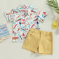 Boy Short Sleeve Printed Shirt Solid Color Shorts Casual Two-piece Suit