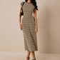 Fitted-waist Crew-neck Short-sleeve Womens Maxi Dress