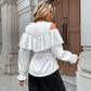 Women's Long-sleeved Ruffled Off-the-shoulder Lace-up Crew Neck Shirt