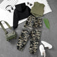 Girls' Cropped Hoodie Rib Vest Camouflage Full Printed Sweatpants Three-piece Set