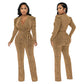 Waist Trimming V-neck Puff Sleeve Glossy Knitted Jumpsuit