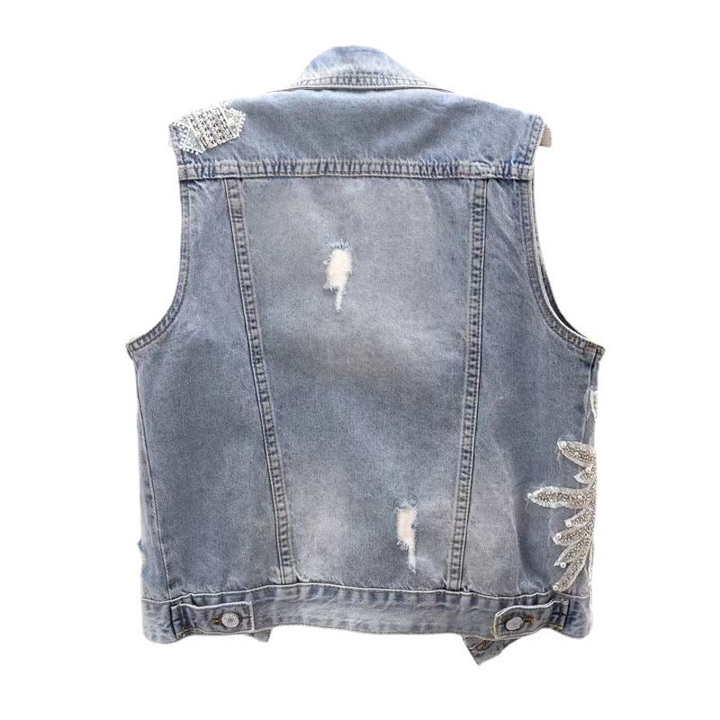 Women's Lace Studded Beaded Denim Coat