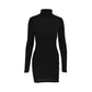 European And American Turtleneck Slim Fit Sunken Stripe Solid Color Sheath Short Skirt Jumpsuit Knitted