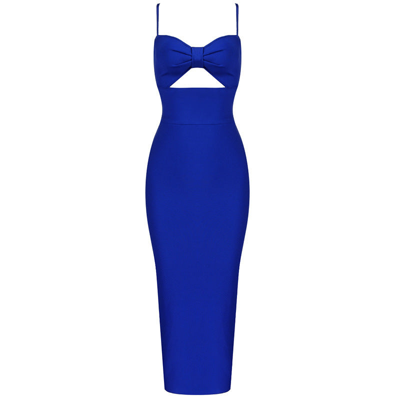Robe longue à bandes, sexy, couleur unie, col en V, dos nu, pour soirée, club