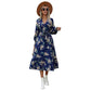 Autumn New European And American Women's Clothing Cross-border Long Sleeve Flower Print Dress