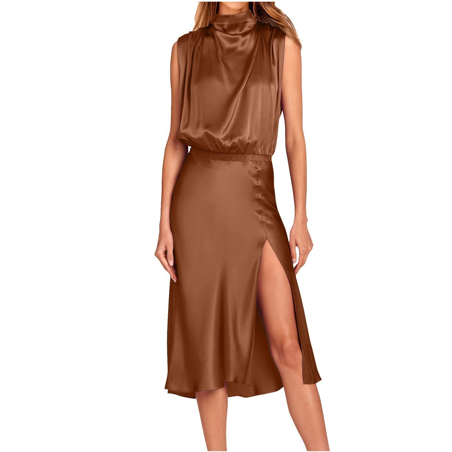 Backless Lace-up Dress With A Slit Hem