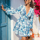V-neck Long Sleeve Lotus Leaf Swing Dress
