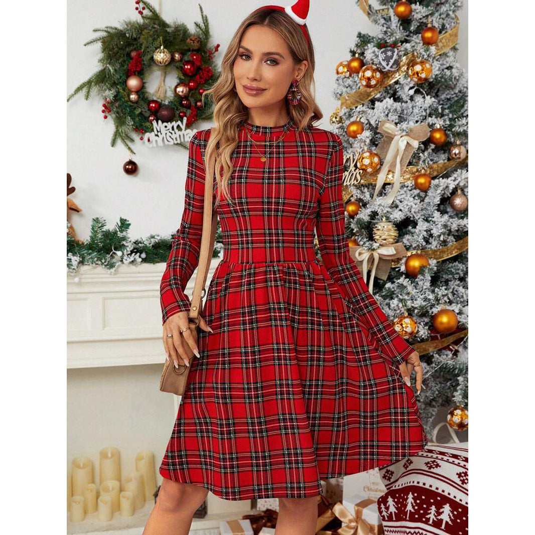 Robe à manches longues et col montant, style Noël européen et américain