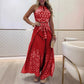 Ethnic Style Halter Top Wide Leg Pants Suit